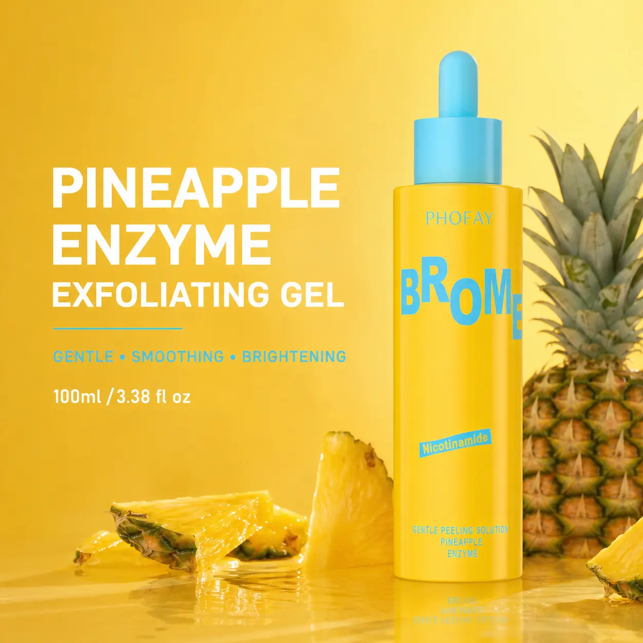 PHOFAY Pineapple Enzyme Exfoliating Gel for Face, Gentle Bromelain Enzymatic Exfoliator and Gommage Peeling Gel, Dead Skin Remover with 15% Glycerin, Hydrating Deep Cleansing Facial Scrub Gel for Dull Rough Skin, Smooth Brightening Weekly Skin Care, 100ml