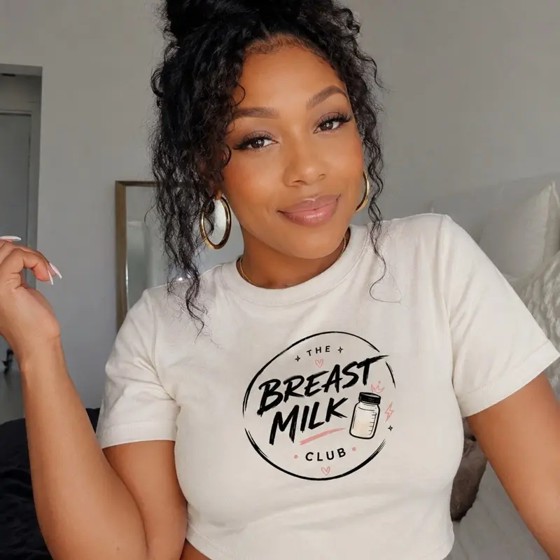 Breast Milk Club Crop Tee for Breastfeeding Moms, Soft Breathable Casual Short-Sleeve Top