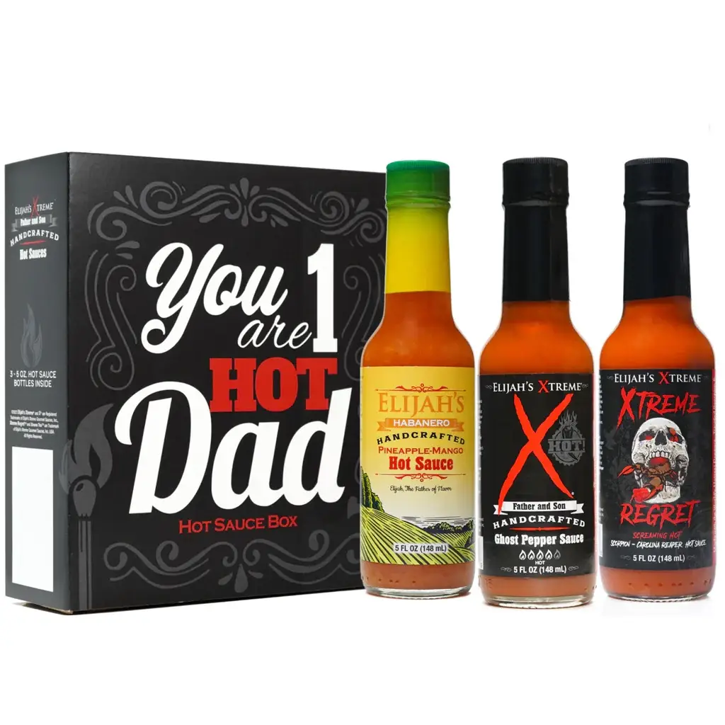 Elijah's Xtreme #1 Hot Dad Hot Sauce Variety Pack: Pineapple-Mango Habanero, Ghost Pepper Sauce and Xtreme Regret Hot Sauces, 3 Bottles, Father's Day