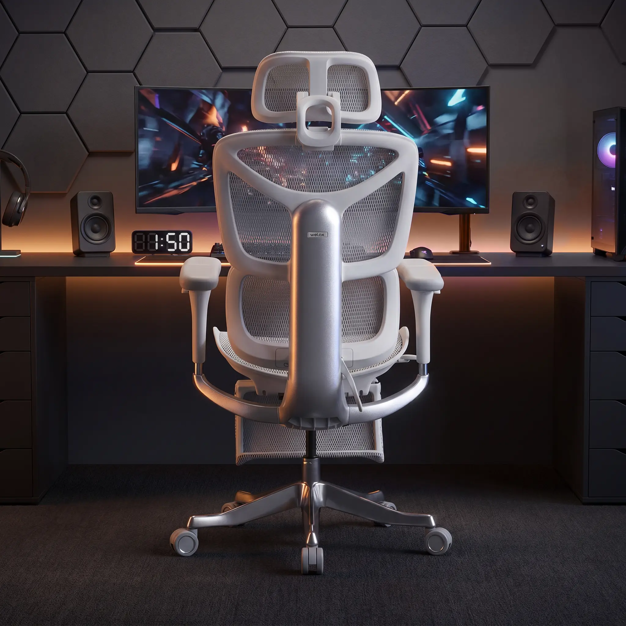 WELAX S9 Pro Ergonomic Mesh Office Chair with Footrest & 6D Adjustable Armrests Lumbar Support Desk Chair Comfy, Seat Depth & Height Adjustable Reclining Home Computer Chair for Gaming, White