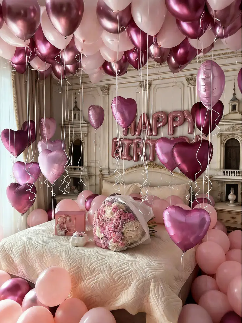 49pcs Pink Balloon Set for Party Baby Shower Wedding Anniversary Home Decor with 16 Inch Heart Shaped & Metallic Balloons PE & Latex Material Multicolor Balloons Ideal for Photo Booth Backdrop