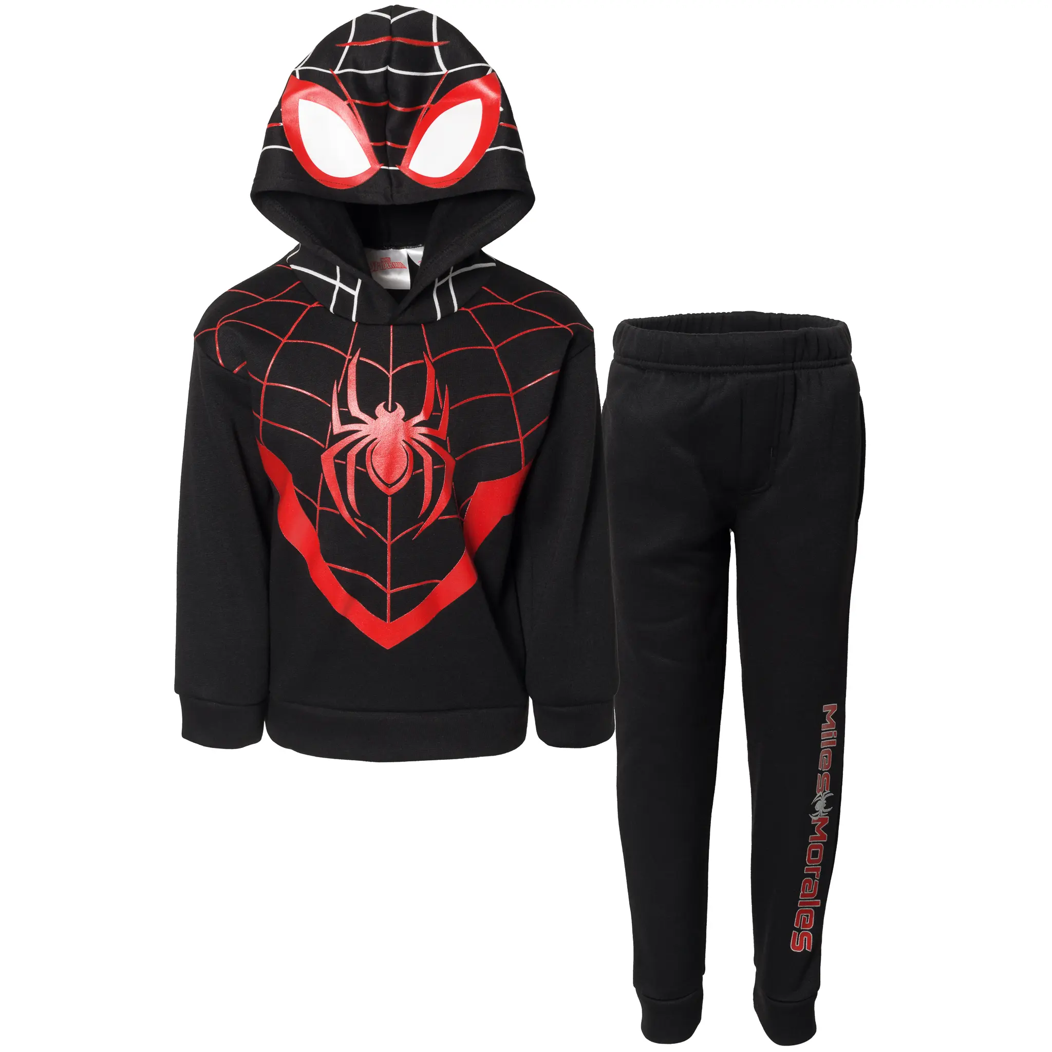 Marvel Spider-Verse Miles Morales Boys' 2-Piece Graphic Hooded Sweatshirt and Joggers Outfit Black Toddler to Big Kid