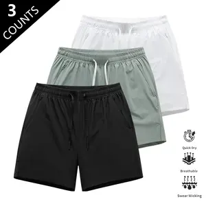 Men’s Quick-Dry Breathable Shorts, 3-Pack – Short Length (14.5 inches), Casual Sporty Style, Wrinkle-Resistant Design, Polyester/Nylon Blend, Solid Color, Lightweight and Breathable, Cooling “Ice Feel” Fabric, Suitable for Running, Soccer, Badminton, Bask
