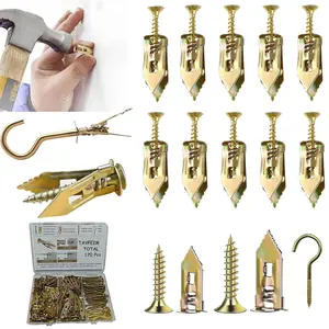 170 count Self Drilling Drywall Anchors and Screws Kit,160 Zinc Plated Steel Expansion Screws and 10 Hook Screws.Wall Anchors for Drywall, Wall,Mounting Mirror,Picture Frames
