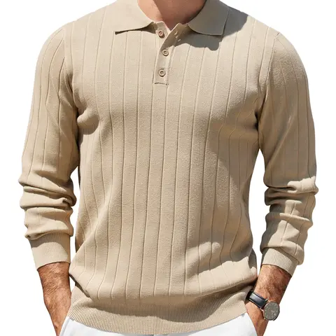 COOFANDY Mens Knit Polo Sweater Long Sleeve Polos Lightweight Casual Dress Pullover Sweaters