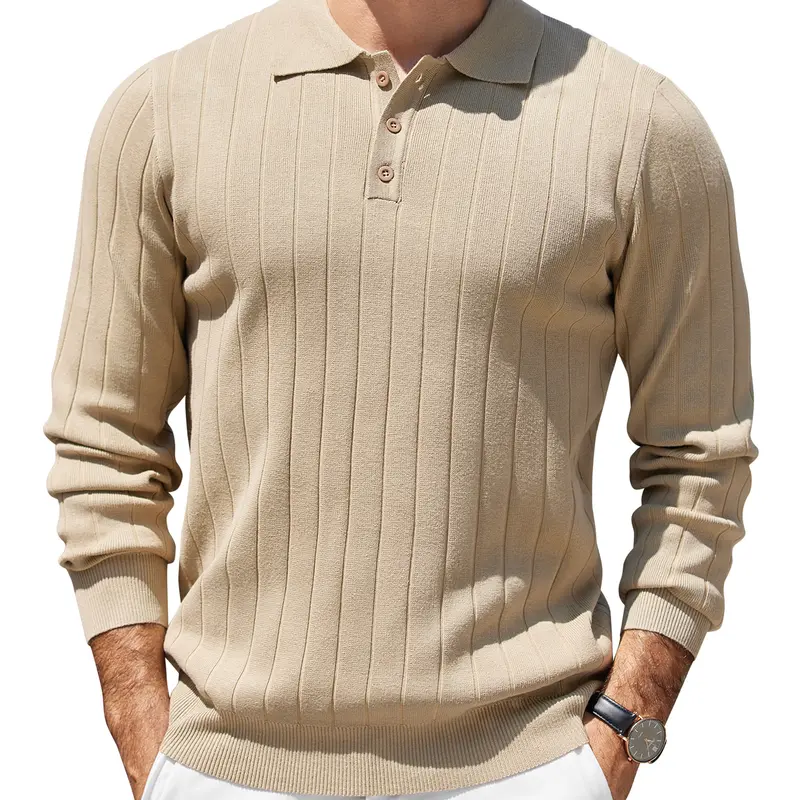 COOFANDY Mens Knit Polo Sweater Long Sleeve Polos Lightweight Casual Dress Pullover Sweaters