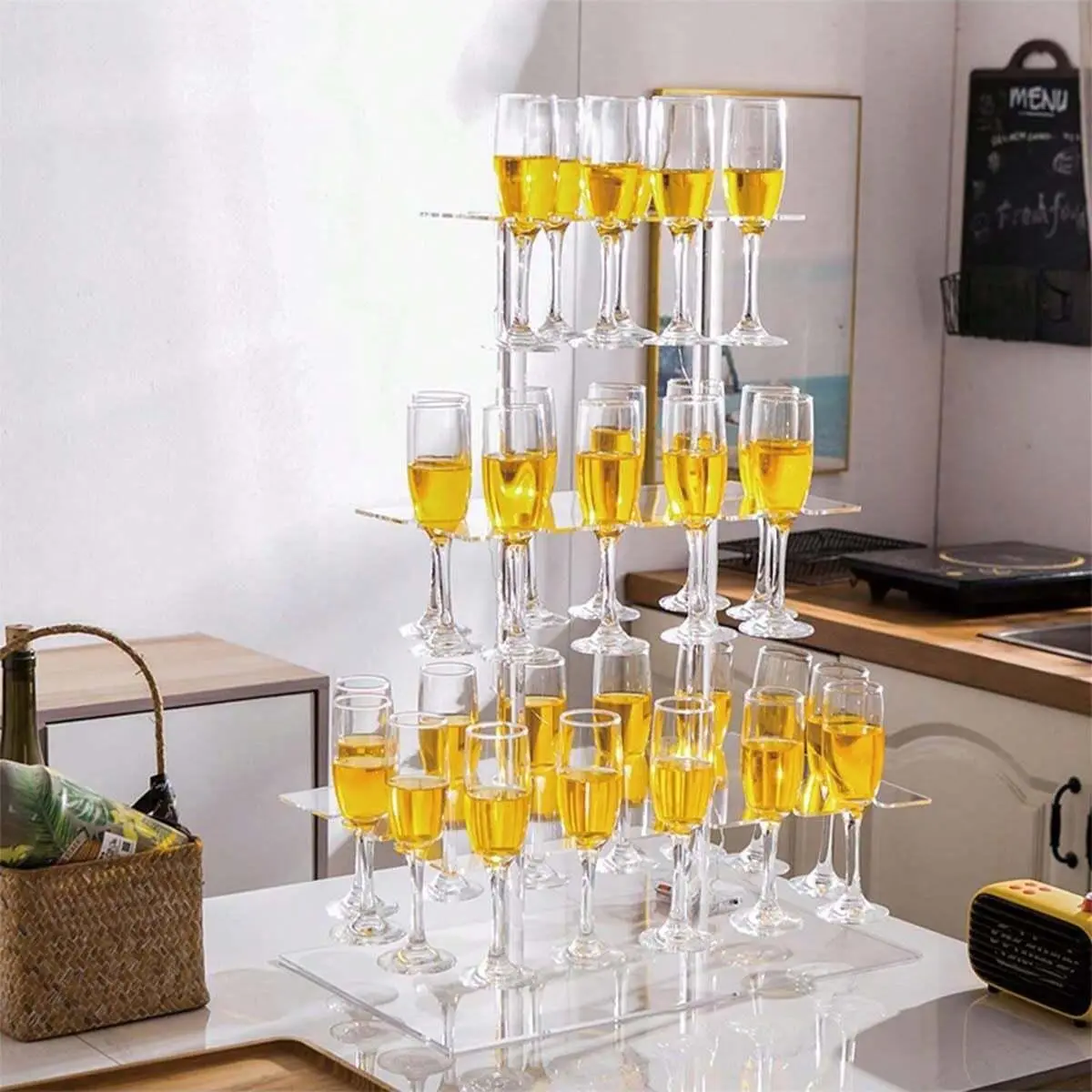 Acrylic Champagne Tower Display Stand, 1pc Clear Champagne Glass Holder, Modern Wine Glass Display Rack for Wedding Party, Home, Kitchen Accessories, Rack Only