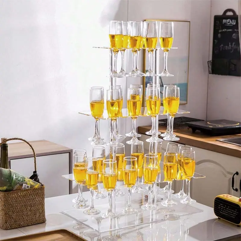 Acrylic Champagne Tower Display Stand, 1pc Clear Champagne Glass Holder, Modern Wine Glass Display Rack for Wedding Party, Home, Kitchen Accessories, Rack Only