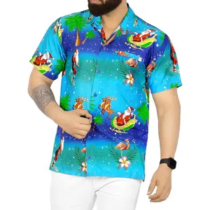 Men's Beach Short Sleeve Funky Santa Claus Party Holiday Hawaiian Ugly Christmas Tree Gifts Shirts for Men