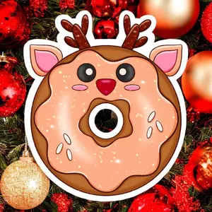 Holographic Reindeer Donut Sticker