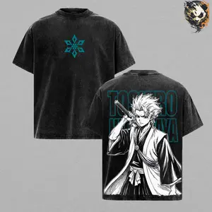 Toshiro Hitsugaya Bleach Graphic Tee Vintage Washed Shirt Unisex Streetwear Anime Shirt Captain Hitsugaya Design Soul Reaper Anime T Shirt Gift for Bleach Fans