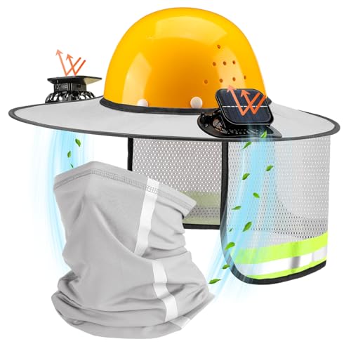 1 Set Sun Hard Hat Shade Outdoor Full Brim Hard Hat Sun Visor with Solar Fans and Neck Sunshade Cover High Visibility Full Brim Mesh with Reflective Strip suitable for Parents Workers Daily Wear Summer Protective Accessories Summer Protection Accessories