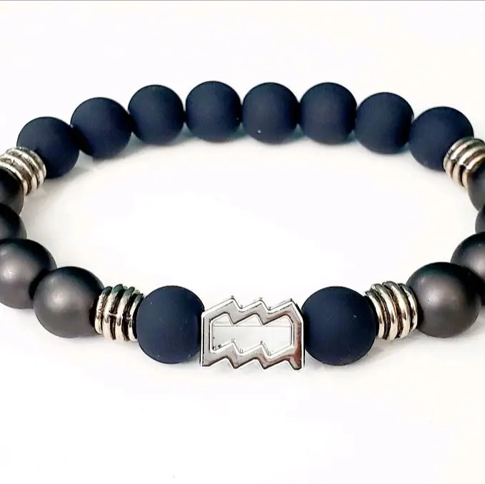 Astrology Sign Aquarius Zodiac Bracelet Men 8in
