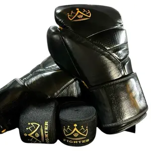 Fighter by Andy Ashton - Premium All Leather Black & Gold Boxing Gloves For Champs!