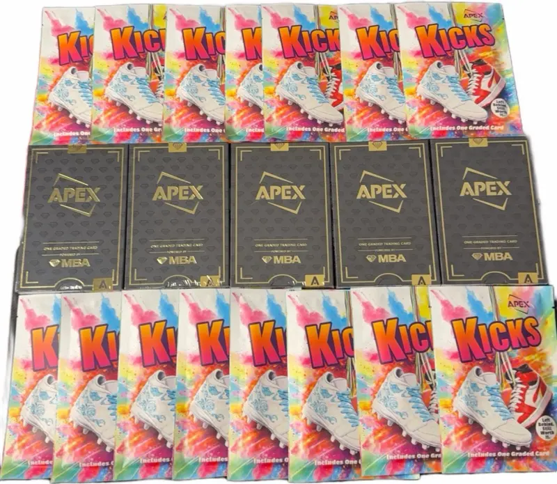 Sports Card Set - 20 Graded Slab Break Hits, 15 Kick Packs, 5 MBA Apex Black Diamond Boxes (NFL/NBA/MLB)