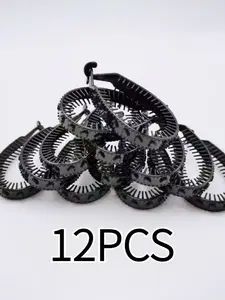 12PCS Black Heart Pattern Hair Claw Clips Set - Secure Grip Resin Clips for Women's Long Hair, Ideal for Buns, Ponytails, Updos, Perfect for Weddings/Daily Styling, Durable Lightweight Versatile Hair Accessories