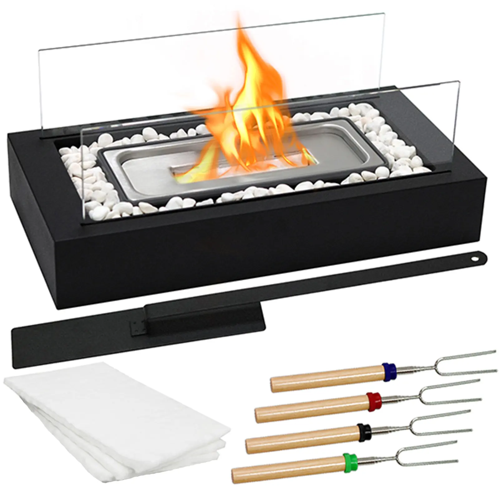 Modern Tabletop Fireplace with Dual Glass Shield  Portable Metal Tabletop Fire Pit for Patio, Camping, Living Room or Table Decor, S’Mores Maker & Cozy Gift for Halloween, Thanksgiving, Christmas, or Birthday (No Fuel Included)