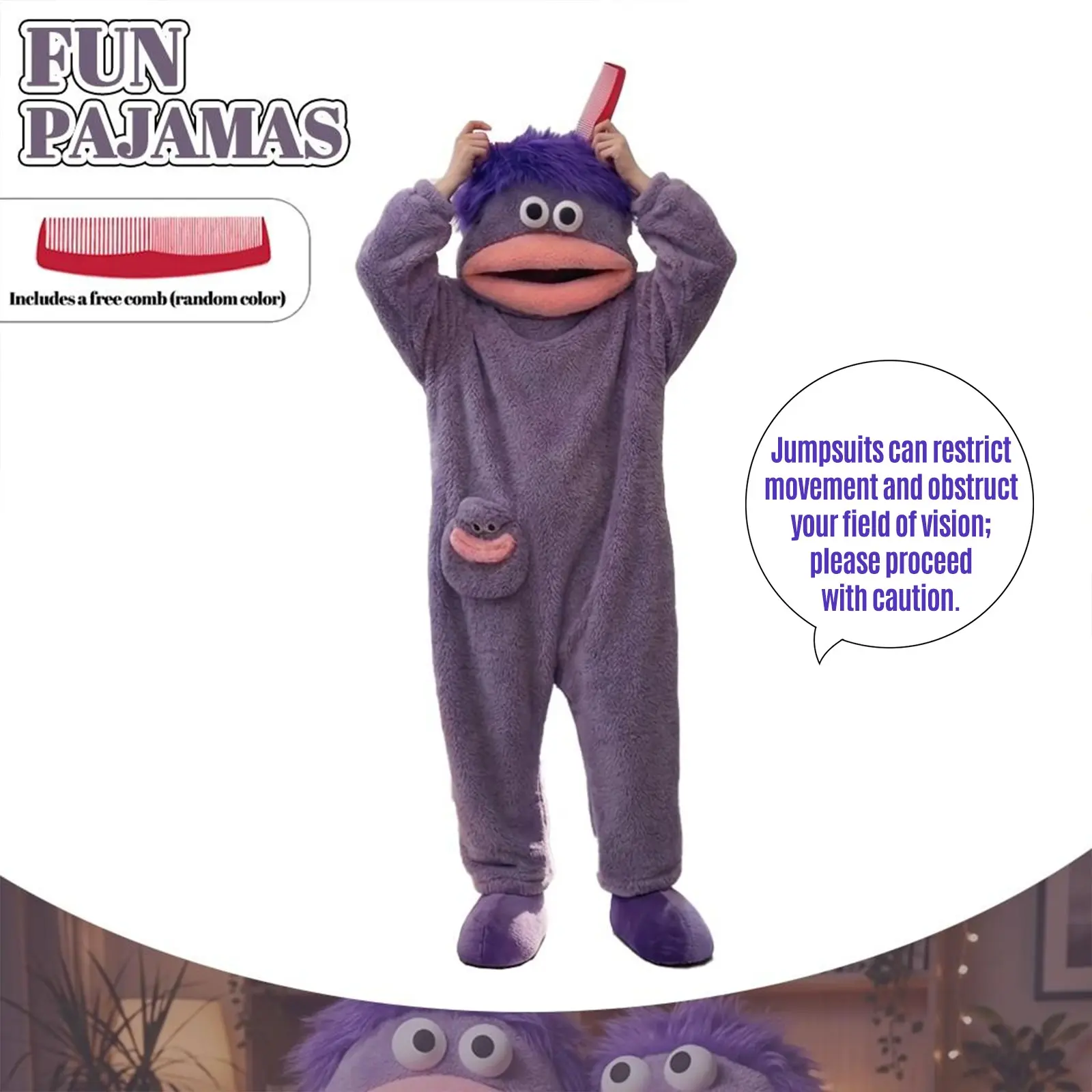 Goofy Fleece Onesie for Unisex Adults with Big Mouth Monster Design, Oversized Soft Plush Warm Hooded Pajamas Jumpsuit, Cozy Full-Body Long Sleeve Photogenic Funny Loungewear for Halloween Costume Party Sleepover Gift & Casual Home Use