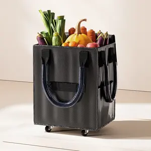Must-Have Portable Wheelie Bag!Foldable Rolling Tote with Long Handles, Versatile for Travel & Shopping
