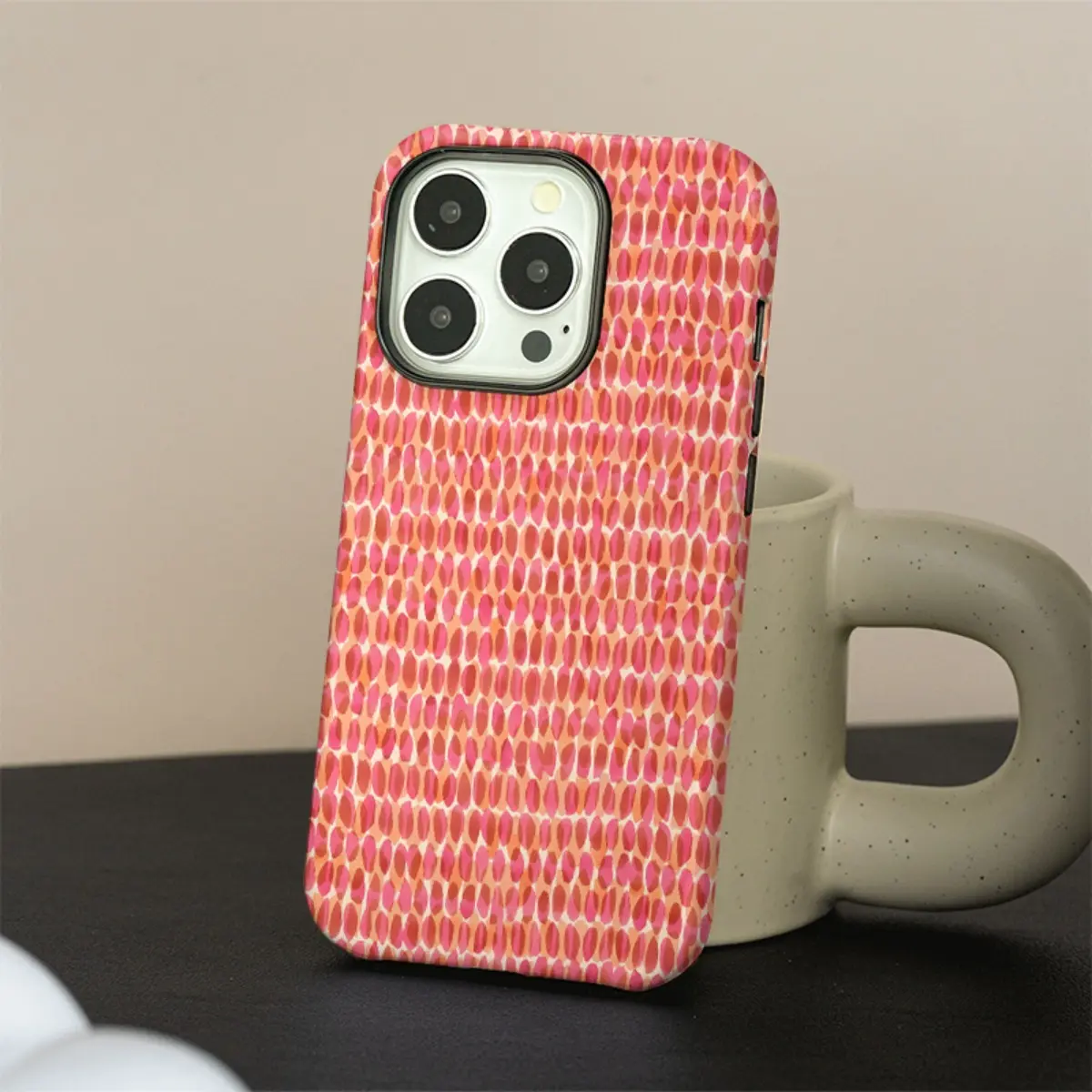 Pink orange scale pattern, durable and shock-absorbing glossy 2-in-1 phone case, suitable for iPhone 17, 16, 15, 14, 13, 12, 11 X, Samsung and other series models, can be given as a holiday gift to friends or home
