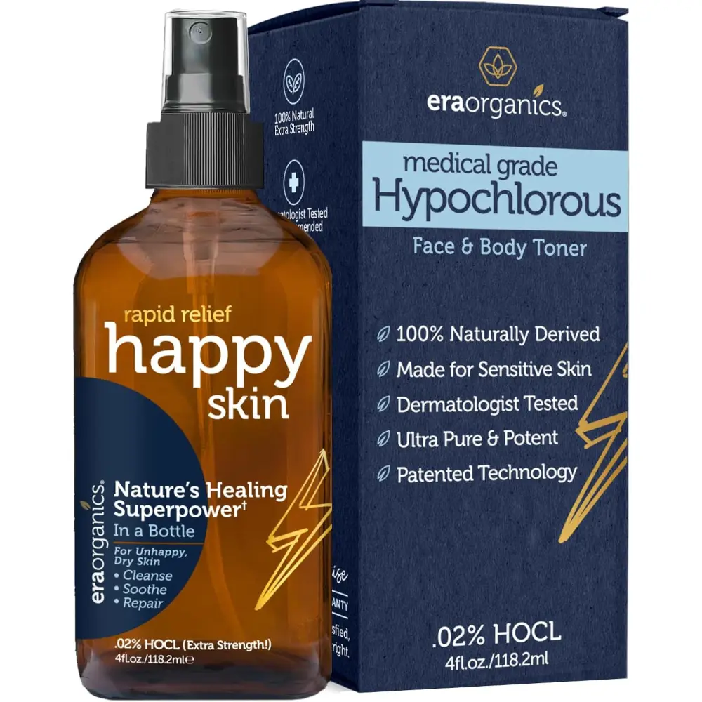 Happy Skin Hypochlorous Spray - Extra Strength, Extra Gentle 100% Natural Toner & Skin Cleanser for Face & Body 4oz