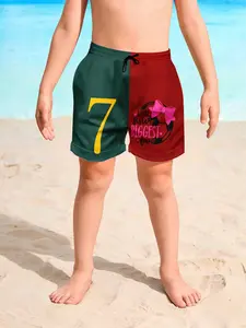 Football Shorts Number 7 with Little Sister Biggest Fan Fun Print Beach Vacation Sand Pants, Casual Slim-Fitting Drawstring Waist