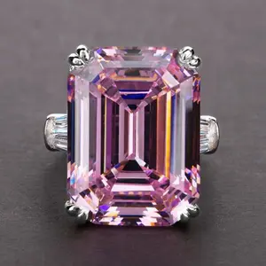 18K White Gold Plated Pink Emerald Cut CZ Ring
