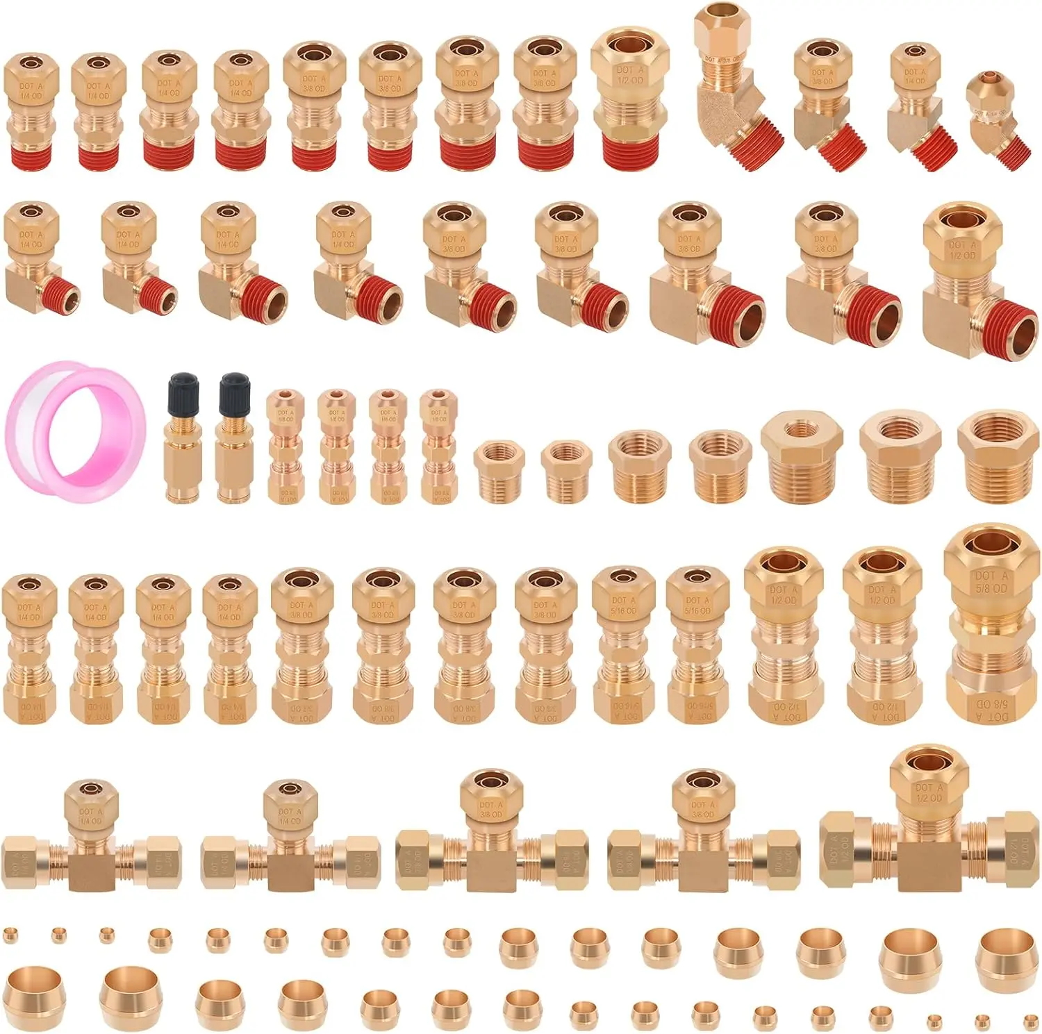 86 count Brass DOT Air  Line Fittings, 1/4" 1/8" 5/16" 3/8" 1/2" 5/8" Compression Fittings Air Nylon Tubing Assortment Kits for   & Industrial