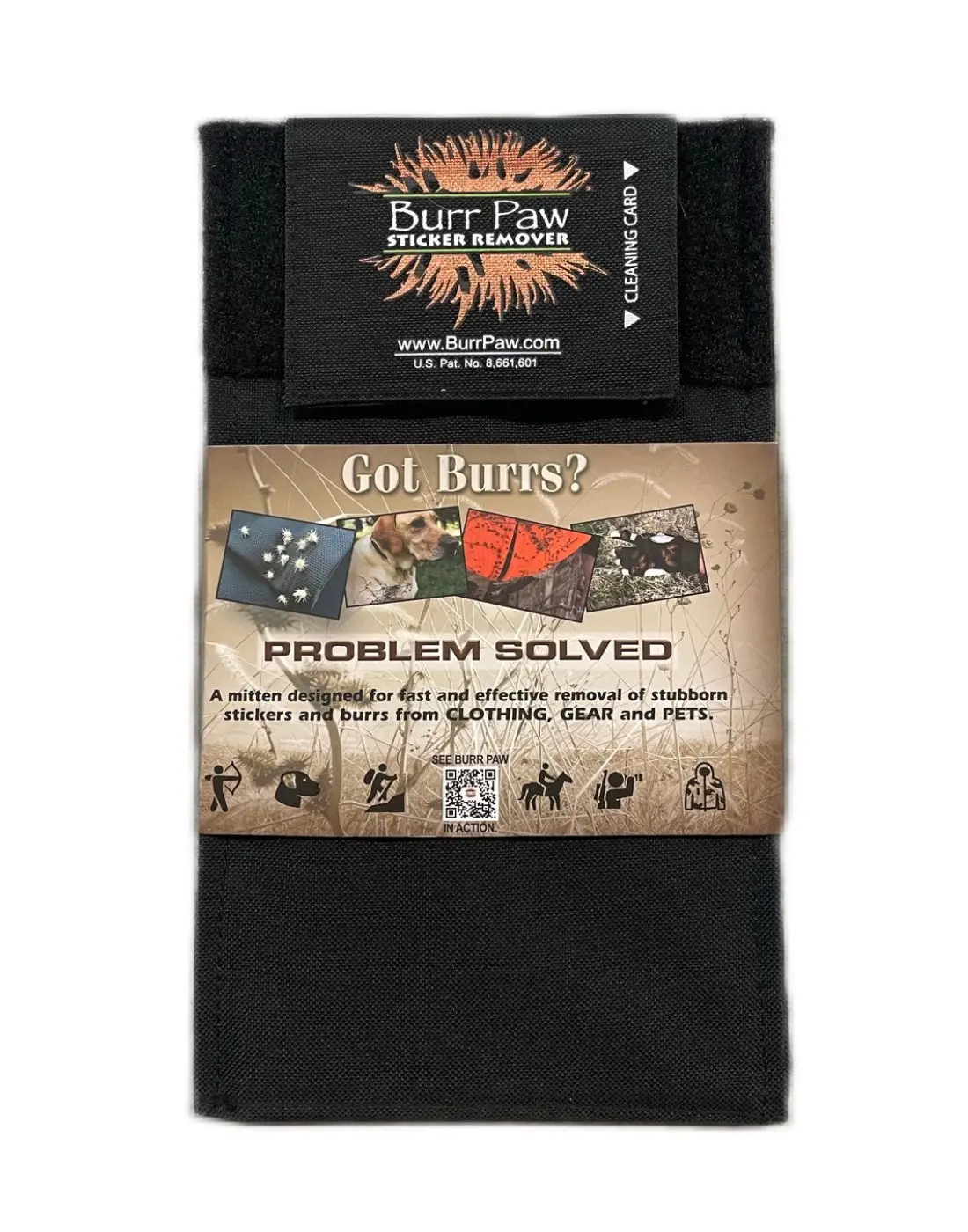 Burr Paw (Black) Mitt for Fast Effective Removal of Stickers Burrs from Clothing, Gear, and Pets