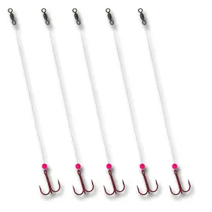 Glow Tooth Shield Tackle Walleye Tip-Up Rigs 15 lb. Fluorocarbon Glow Pink Bead 5-Pack