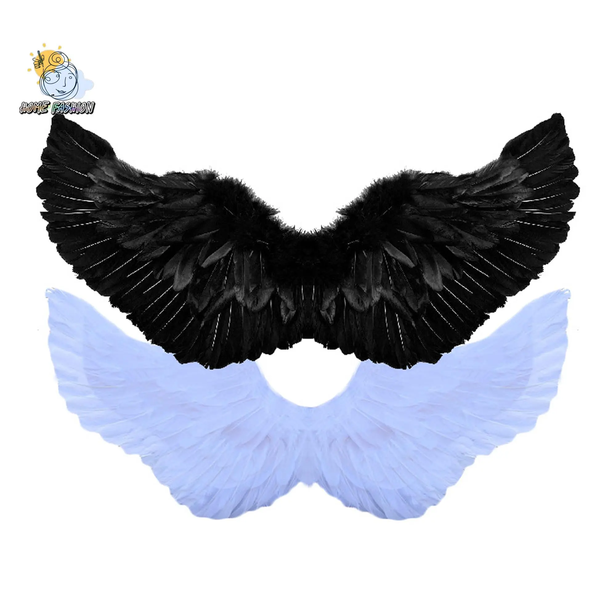 Deluxe Feather Angel Wings for Adults, 1 x 80cm*40cm Feathers Costume Accessory with Elastic Straps, Super Cool and Charming Looking for Halloween Party, Outdoor, 1 X Angel Wings
