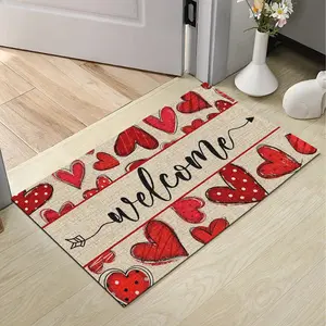 Mother's Day Welcome Mat Red Hearts Doormat Arrow Design Non-Slip Entrance Rug Indoor Outdoor Floor Mat Gift for Mom Grandma Wife Decorative Entryway Low Profile Durable Washable Front Porch Home Decor