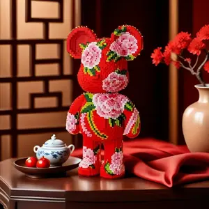 Flower Bear Model Building Block Puzzle, Decorative Ornament, Room Decoration, Home Decor, Party Decoration, Handmade Craft