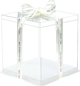5 Pcs, 12'X12'X11' Inch Food Grade Clear Plastic Display Boxes, 29.4 X 29.4 X 25 Cm with Ribbon, for Cakes, Bakeries, Desserts, Birthday, Christmas and Thanksgiving Ruth Box