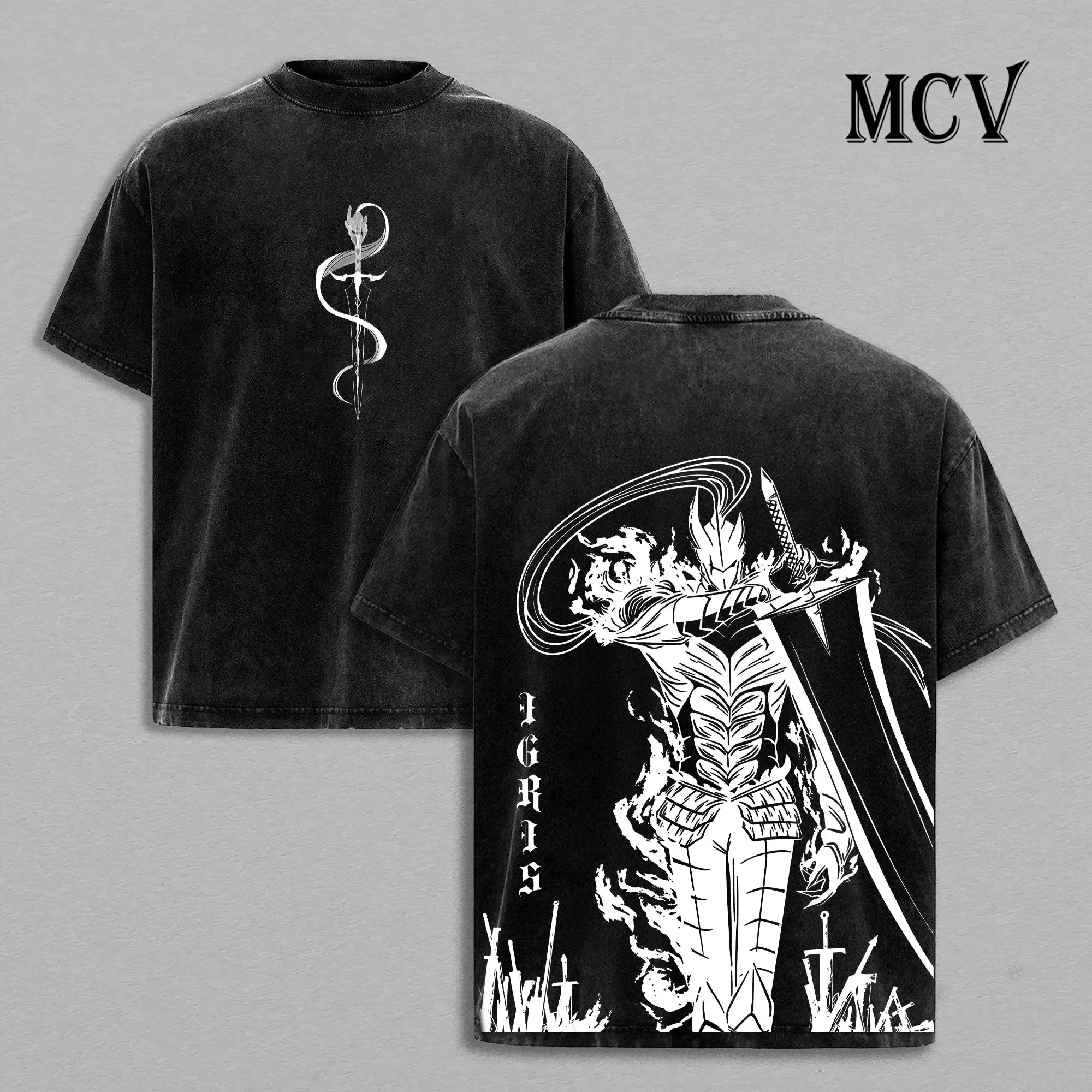 Vintage Washed Solo Leveling Igris Graphic T-Shirt Heavy Cotton Oversized Anime Streetwear Y2K Retro Korean Manhwa Fashion Tops Cool Casual Outfit Trendy Harajuku Apparel Unique Cosplay Fan Gifts Blood Red Knight Mens Womens Clothing Top Tees Best Gifts