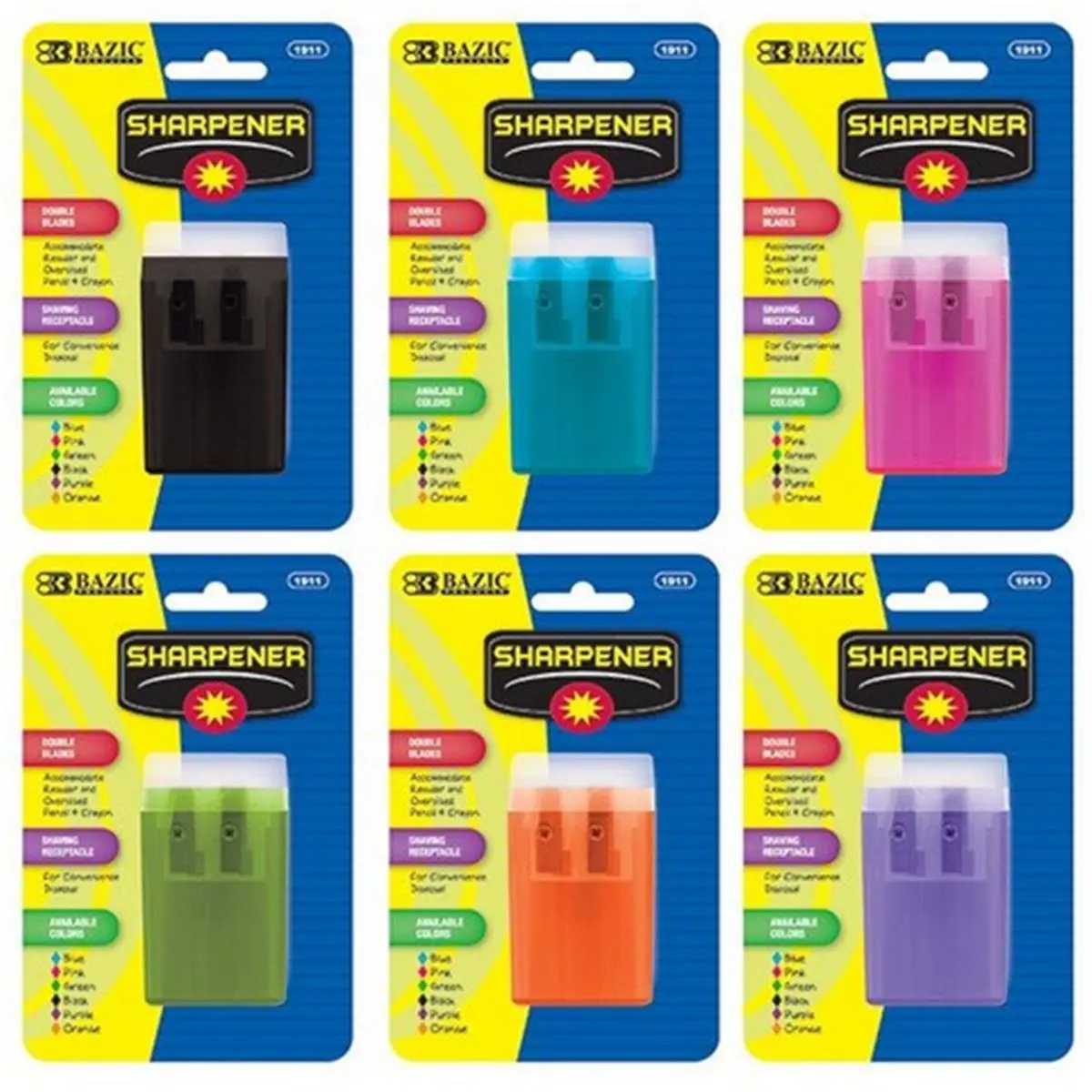 Bazic 212 MAIN Compact Double-Blade Pencil Sharpener with Receptacle Lid & Shavings Holder, 5x3.25x0.95in, Sharpens Leads, Fits Regular & Oversized Pencils/Crayons, School/Office Supplies (Case of 24), Double Blades