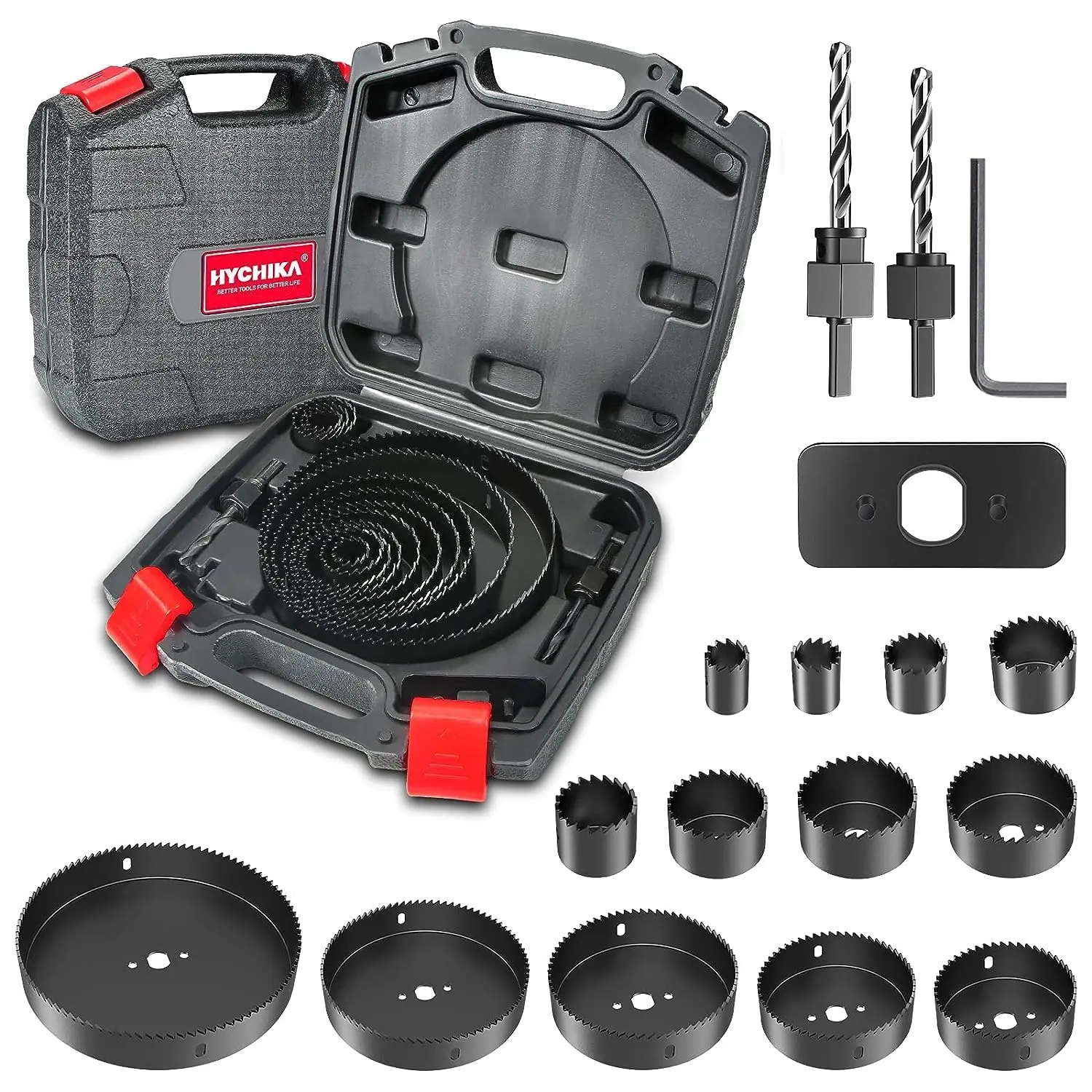 Hole Saw Set, 19 Counts, with 3/4"-6"(19-152mm) 13Pcs Saw Blades, 2 Mandrels, 2 Drill Bits, Ideal for Soft Wood, Plywood, Drywall, PVC Power Tools Grinders Hardware Industrial Metal Cutting,father'sdaygifts