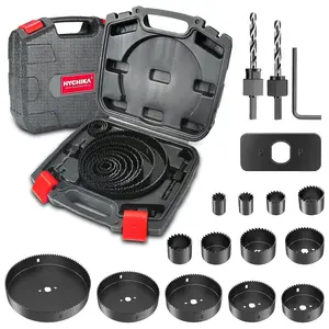 Hole Saw Set, 19 Counts, with 3/4"-6"(19-152mm) 13Pcs Saw Blades, 2 Mandrels, 2 Drill Bits, Ideal for Soft Wood, Plywood, Drywall, PVC Power Tools Grinders