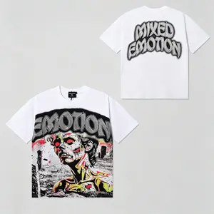 MIXED EMOTION Cotton Rhinestone Vintage Oversized T-Shirt, Unisex Y2K Streetwear Graphic Tee, Casual Summer Cotton Top for Men & Women