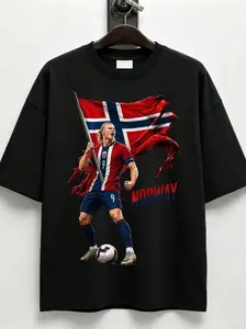 Norway Soccer Cotton Tee T-Shirt with Flag Design and Player Graphic for Erling Haaland Fans