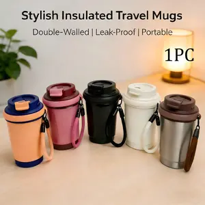 1 pc 15oz Ceramic Lined Stainless Steel Coffee Tumbler, Double Wall Vacuum Insulated Mug, Vacuum Insulated Cup, Pure Taste Ceramic Interior, Keeps Drinks Hot and Cold for Hours, Spill-Resistant Lid, Ideal for Office, Travel and Daily Coffee