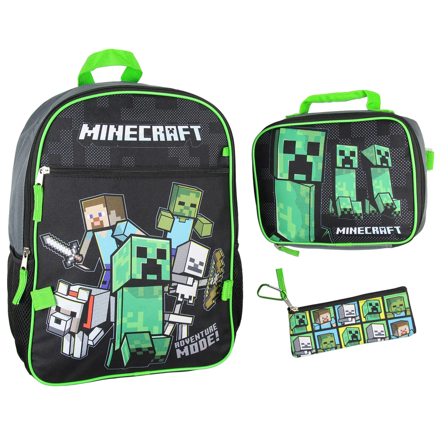 Minecraft Backpack Set with Detachable Lunch Box 16" 4 Piece Set Minecraft Backpack Set with Detachable Lunch Box 16" 4 Piece Set
