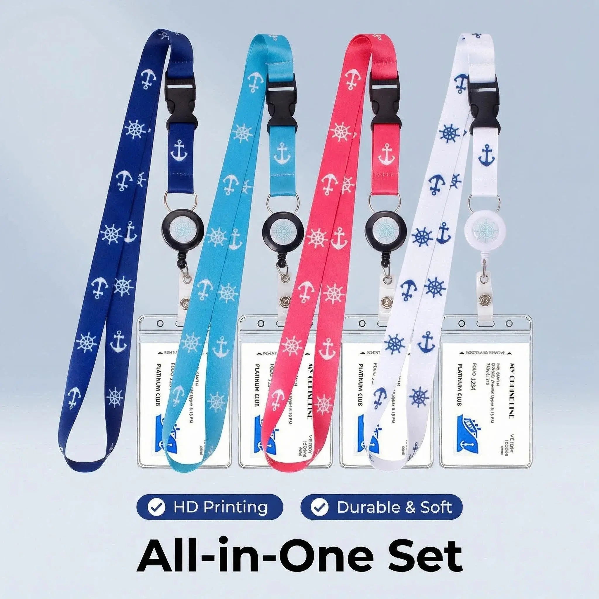 Nautical Lanyard – Retractable Buckle, PVC ID Card Holder, Id Badge Holder, Retractable Id Clip, Durable & Stylish, Id Badge Holder With Lanyard