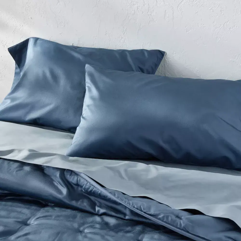 King 600 Thread Count Sateen Pillowcases Dark Mineral Blue - Casaluna