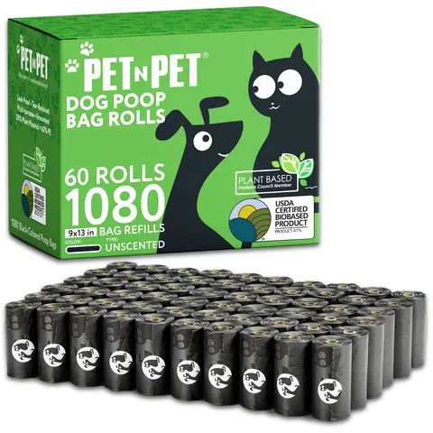 Pet N Pet Dog Poop Bag Rolls - 41% Plant Based, USDA Certified, 1080 Counts, Leakproof Poop Bags for Dogs, Waste Bags