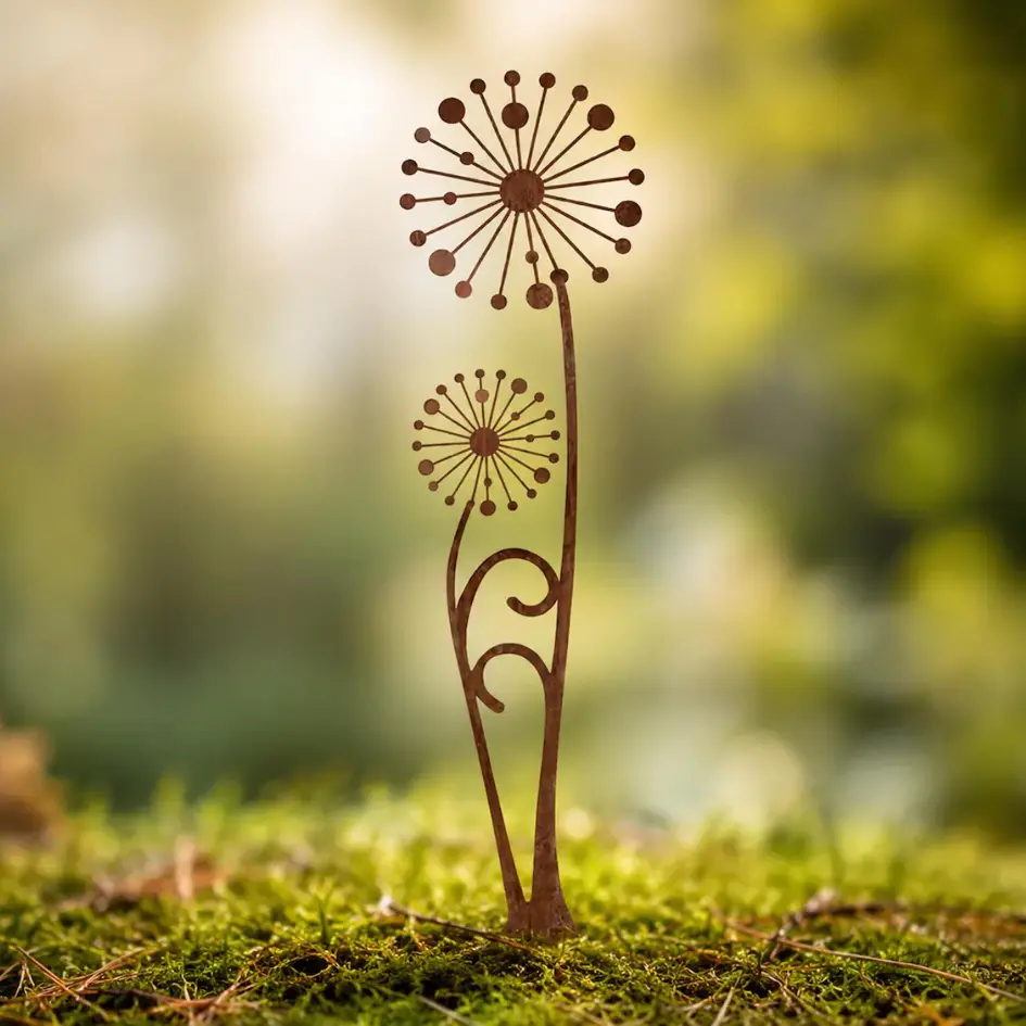 Rustic Metal Dandelion Garden Stake Dandelion Garden Decor Metal Yard Decor Farmhouse Lawn Sculpture Patio Decor
