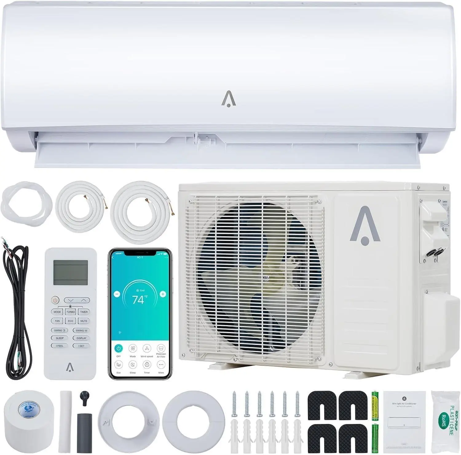 Mini Split Air Conditioner Heat Pump, 24000BTU 7-in-1 AC Inverter Unit 208-230V Alexa & Wifi 21 SEER2 Up to 1500 Sq.ft R32 7 Fan Speeds