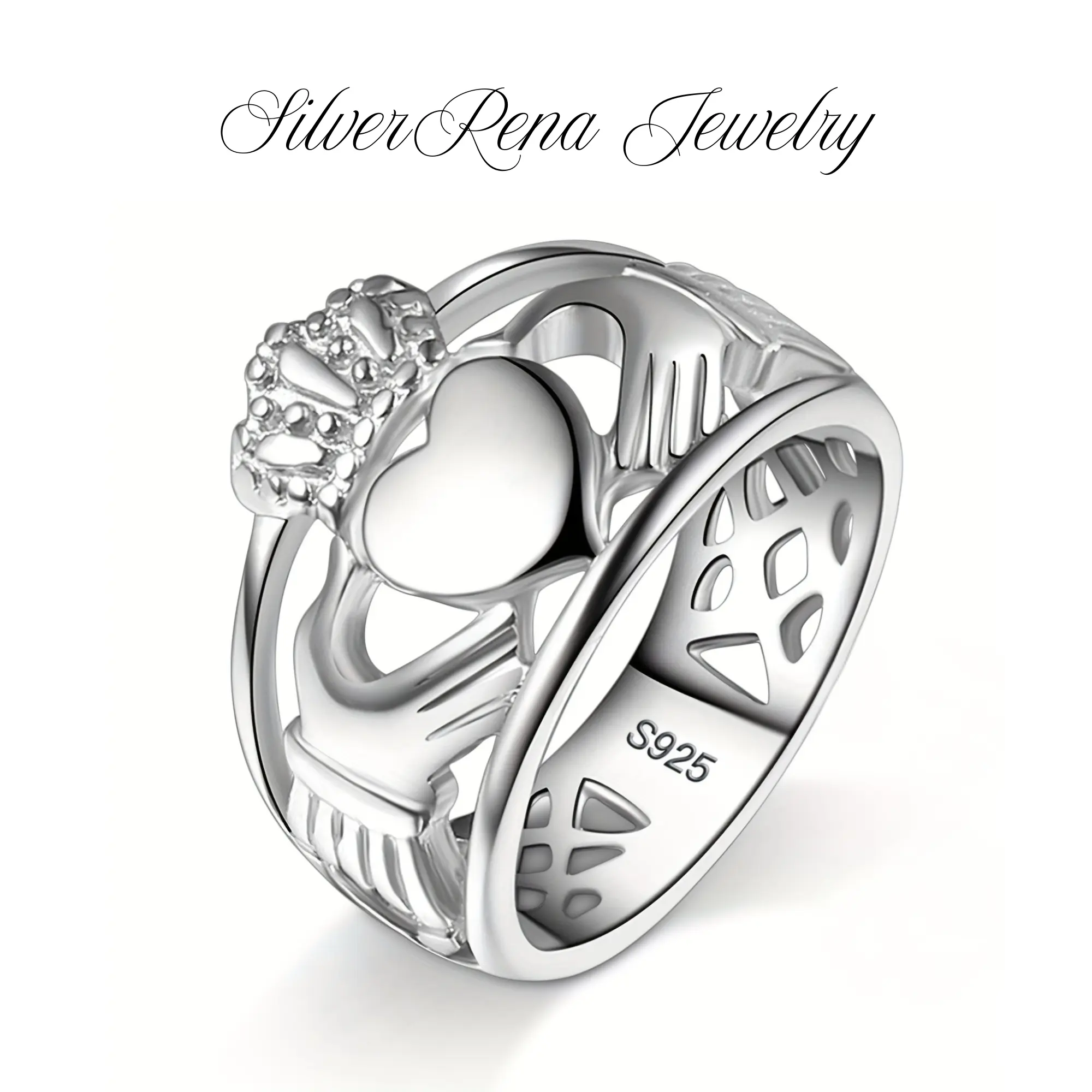 S925 Sterling Silver Bohemian Hollow Crown Heart Ring - Fashionable Exquisite Artificial Gemstone Jewelry for Girls, Sizes 6-10, Ideal Female Anniversary Birthday Gift, Girl