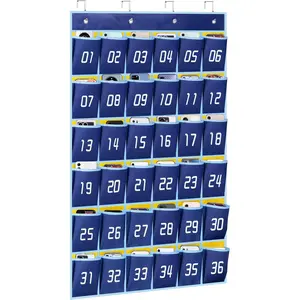 Numbered 36 Pocket Chart for Classroom Calculator Holder Cell Phone Holder Classroom Hanging Organizer with Pockets for Board, Wall, Door