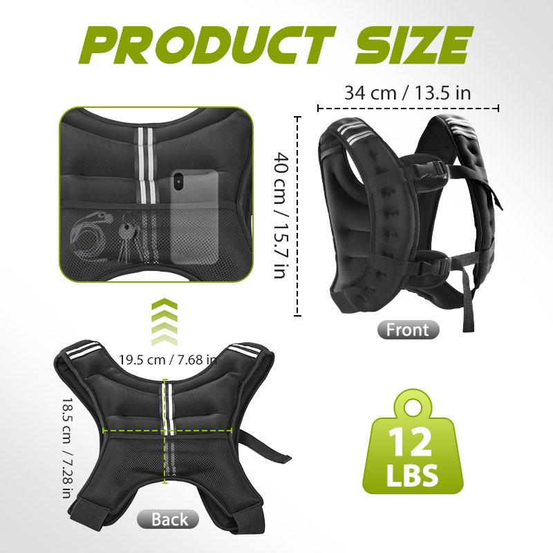 12LB Black Adjustable Weight Vest, Gym & Running Great Workout Companion for Men & Women, Good for Fitness